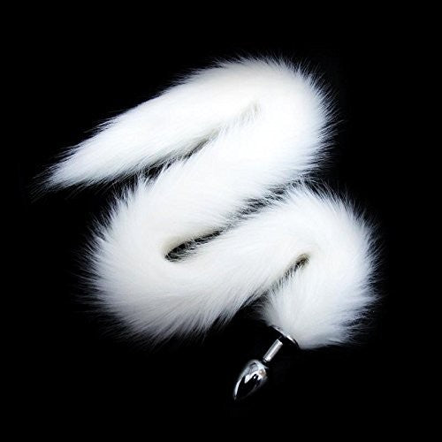White Serenity - Coda Lunga con Plug Anale in Acciaio Inox