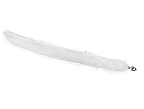 White Serenity - Coda Lunga con Plug Anale in Acciaio Inox