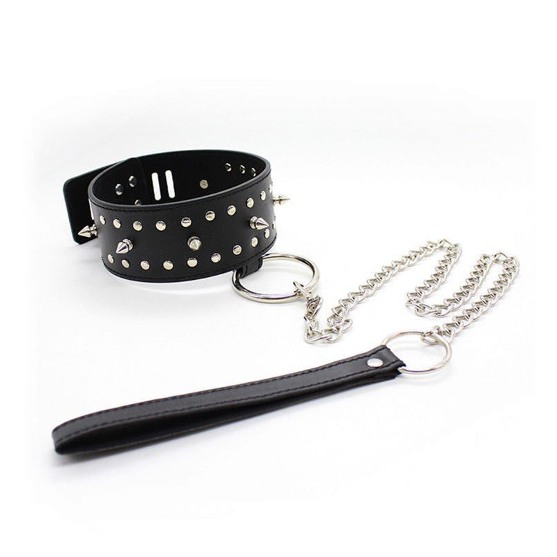Lock & Lead - Collare Borchiato con guinzaglio e lucchetto