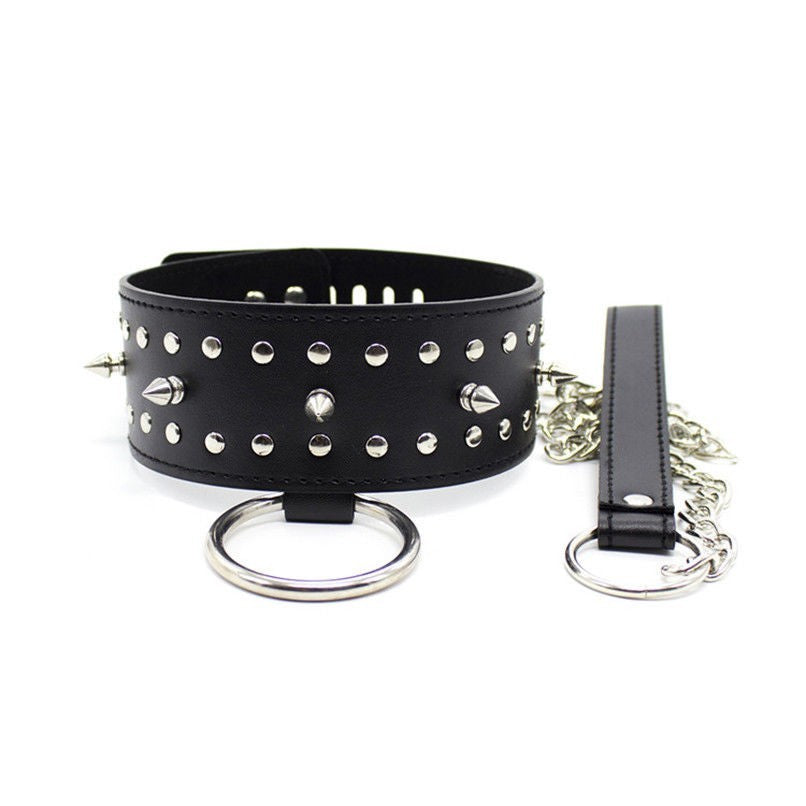 Lock & Lead - Collare Borchiato con guinzaglio e lucchetto