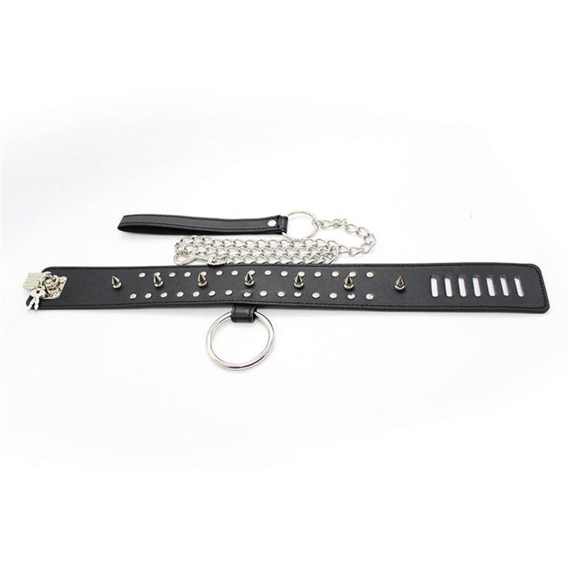 Lock & Lead - Collare Borchiato con guinzaglio e lucchetto