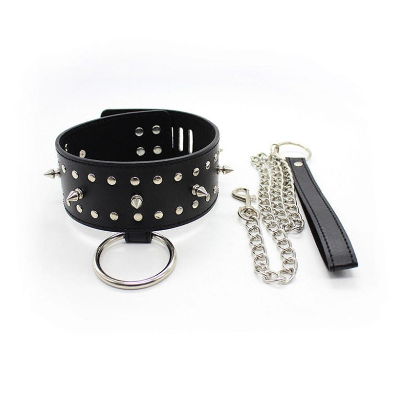 Lock & Lead - Collare Borchiato con guinzaglio e lucchetto