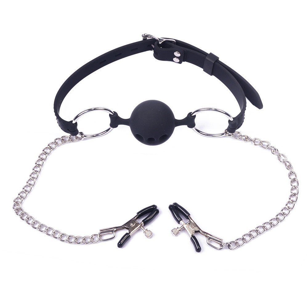 Silicon Touch Clamps - Ball Gag In silicone con pinze capezzoli