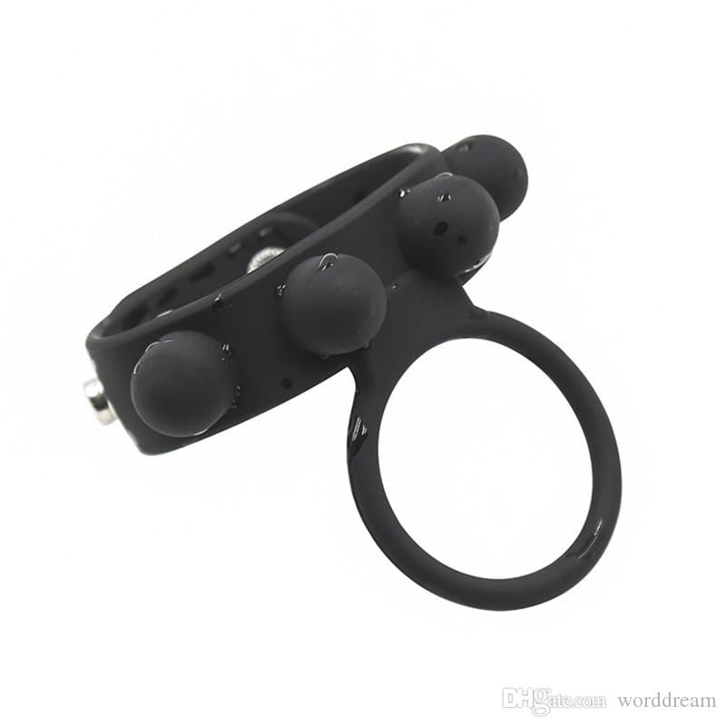 Anello fallico ritardante in silicone, con sfere stimolanti