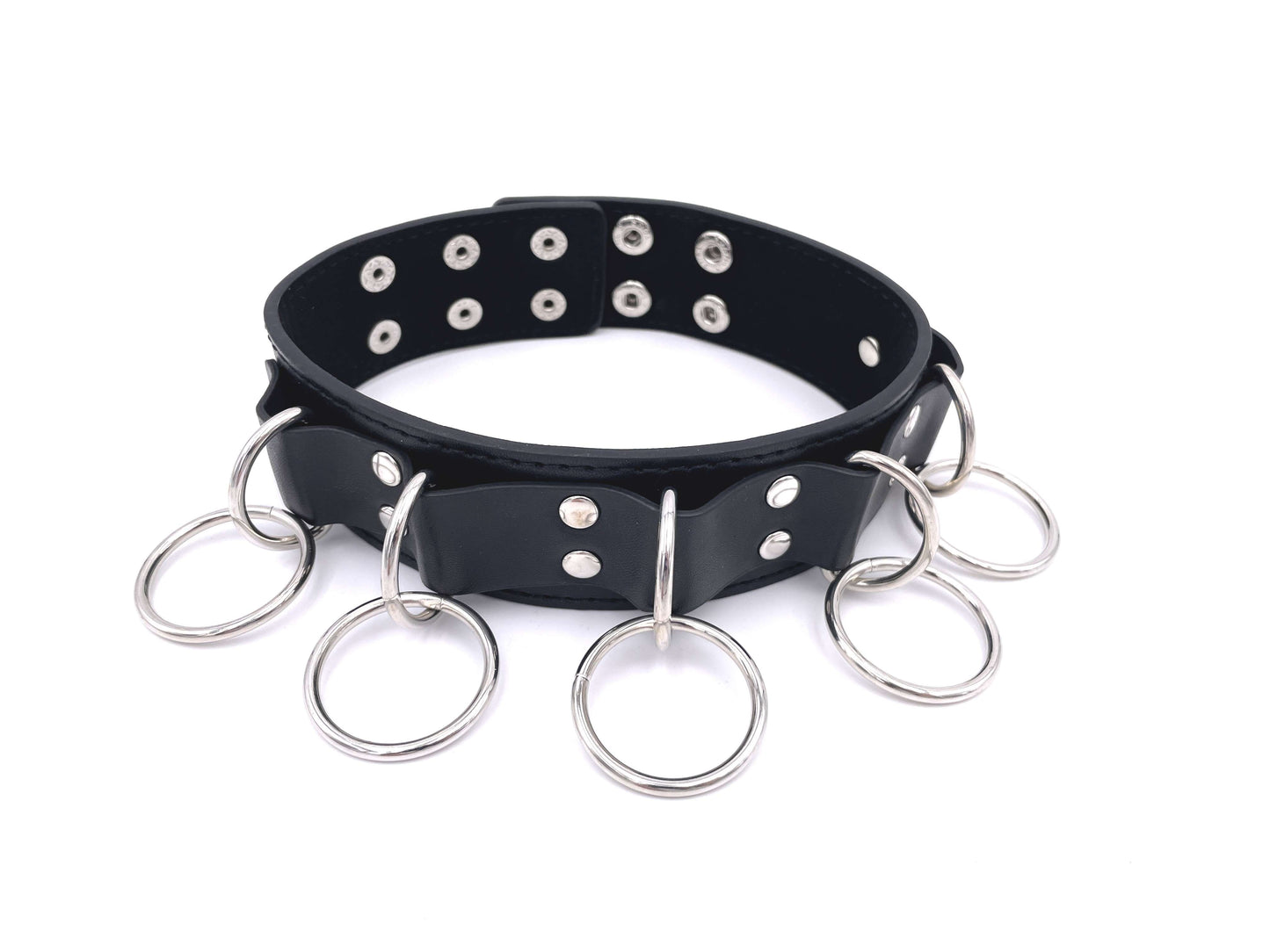 5-Rings - Collare in Ecopelle con 5 anellini e guinzaglio