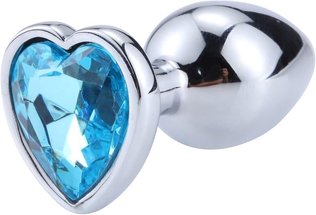 Plug Anale in Metallo con Diamante a forma di Cuore, colore Azzurro, varie misure