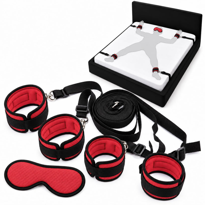 Secret Bed, manette da letto rosso con benda