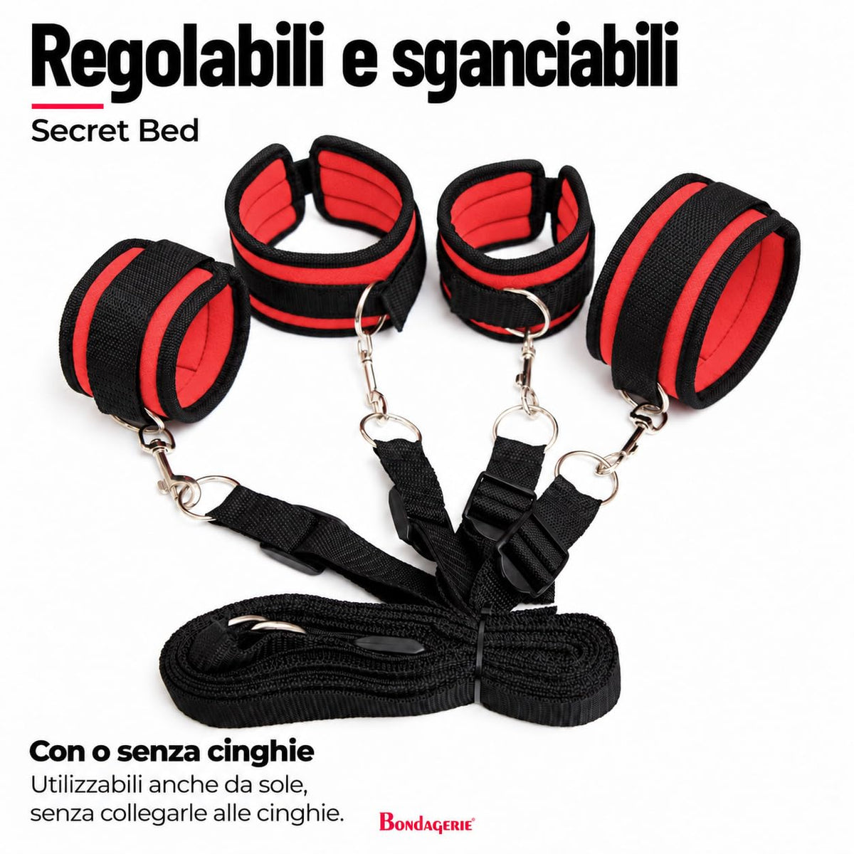 Secret Bed rosso: manette regolabili e sganciabili