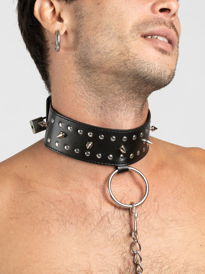 Lock & Lead - Collare Borchiato con guinzaglio e lucchetto