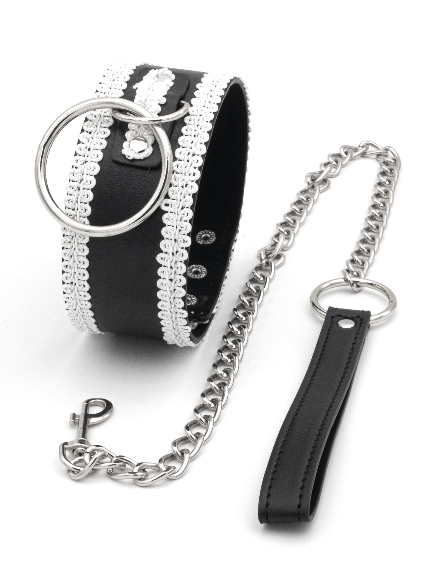 Gothic Desire - Collare in Ecopelle con Ricami in Pizzo