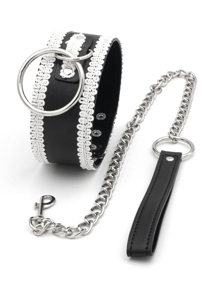 Gothic Desire - Collare in Ecopelle con Ricami in Pizzo