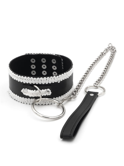 Gothic Desire - Collare in Ecopelle con Ricami in Pizzo