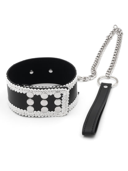 Gothic Desire - Collare in Ecopelle con Ricami in Pizzo