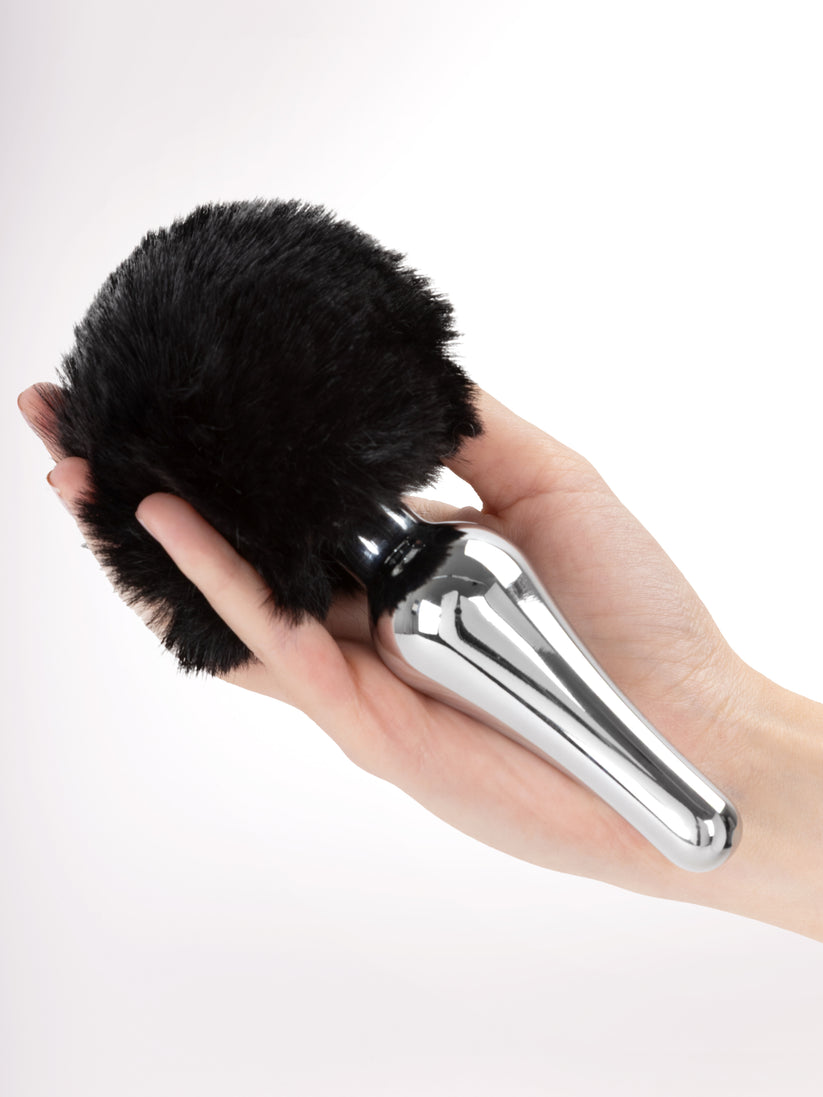 Pompon Nero con plug Lungo affusolato in acciaio, varie misure