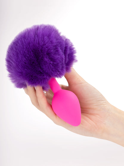 Purple Puff - Pompon Viola con plug anale in silicone rosa