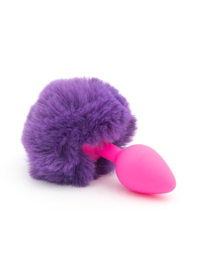 Purple Puff - Pompon Viola con plug anale in silicone rosa
