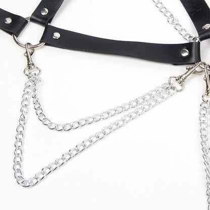 Subblime - Reggiseno con catenine, in pelle nera, taglia unica