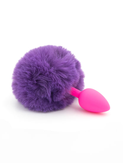 Purple Puff - Pompon Viola con plug anale in silicone rosa