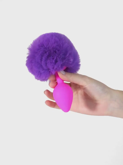 Purple Puff - Pompon Viola con plug anale in silicone rosa