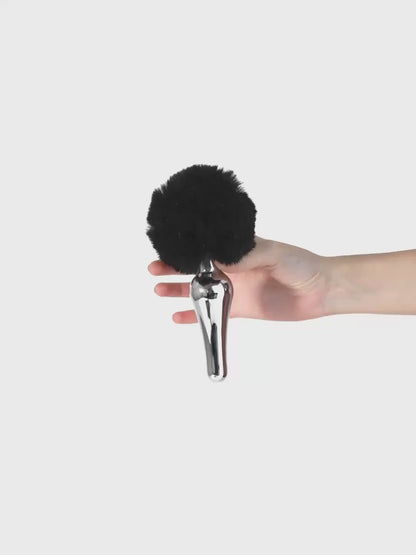 Pompon Nero con plug Lungo affusolato in acciaio, varie misure