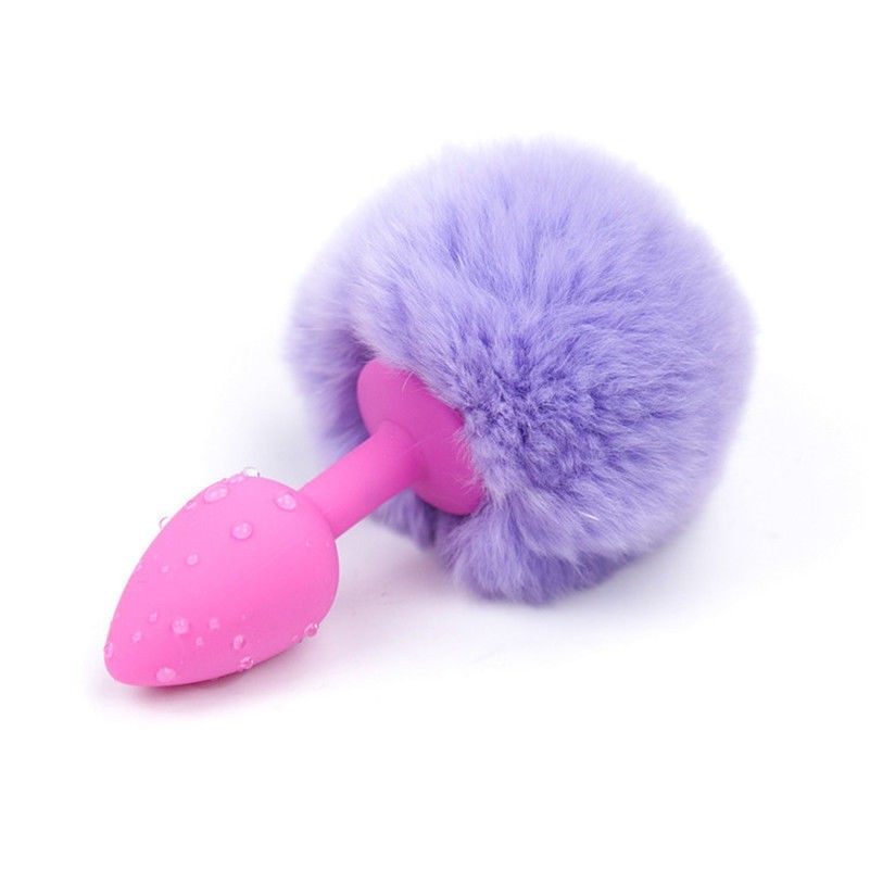 Purple Puff - Pompon Viola con plug anale in silicone rosa